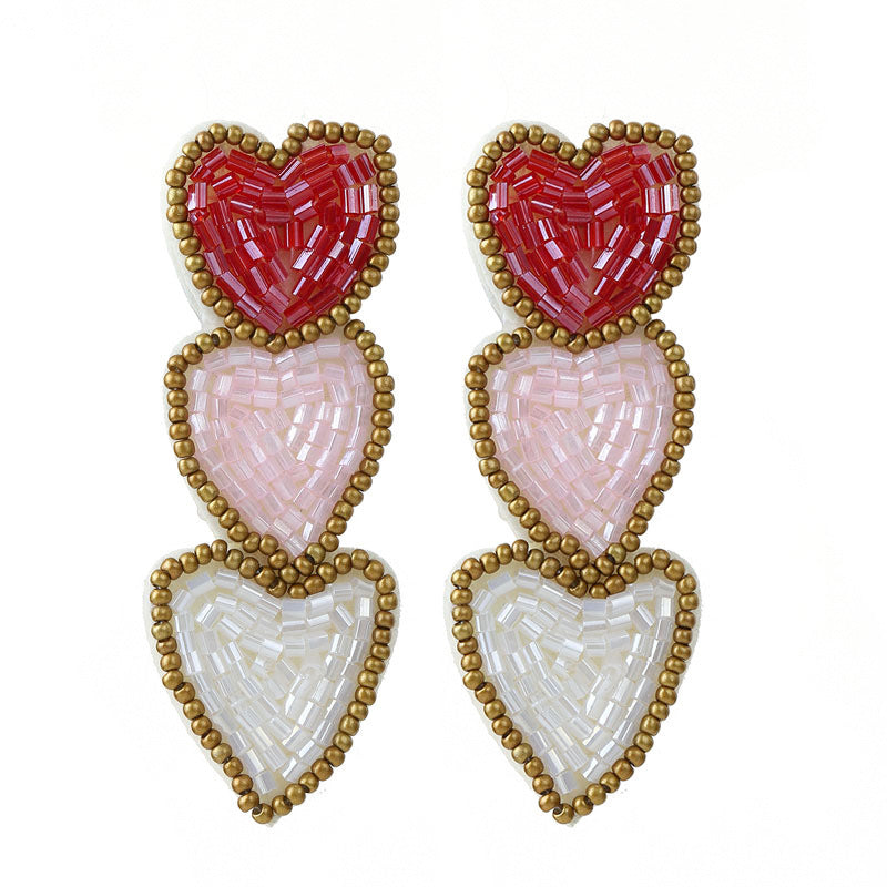 Wholesale Explosions Hand-sewn Three-layer Love Pendant Earrings Suitable for Valentine's Day Gift Earrings for Women